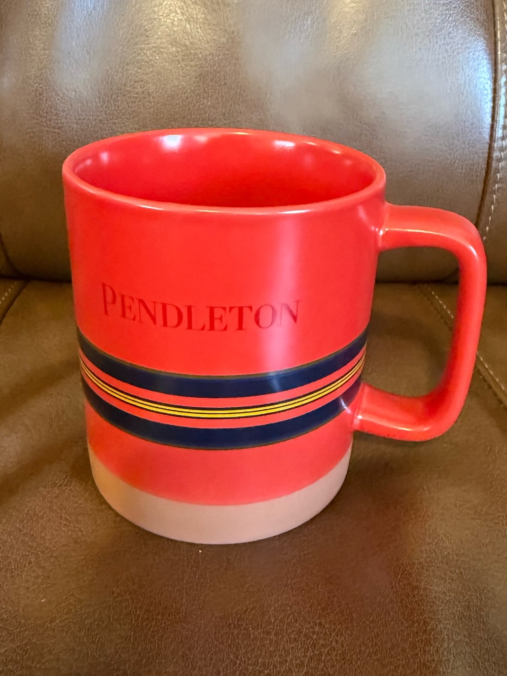 Pendleton Red Mug with Navy and Yellow Stripe